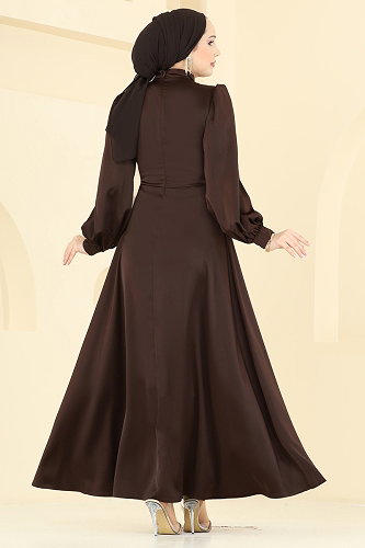 moda selvim Evening Dress 5803EDFK1198 Brown - Thumbnail