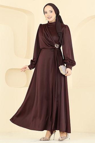 moda selvim فستان سهرة بني 5803EDFK1198 - Thumbnail