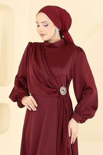 moda selvim Evening Dress 5803EDFK1198 Burgundy - Thumbnail