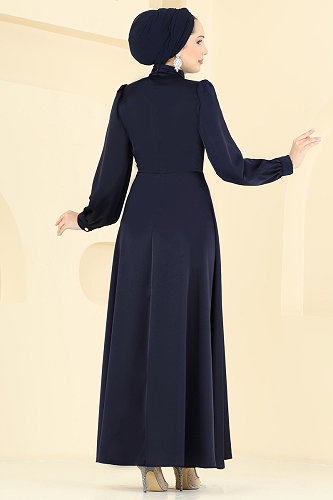 moda selvim Evening Dress 5803EDFK1198 Dark Navy Blue - Thumbnail