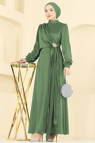 moda selvim Evening Dress 5803EDFK1198 Khaki - Thumbnail
