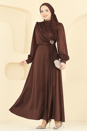 moda selvim Evening Dress 5803EDFK1198 Light Brown - Thumbnail