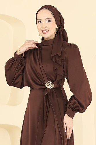 moda selvim Evening Dress 5803EDFK1198 Light Brown - Thumbnail