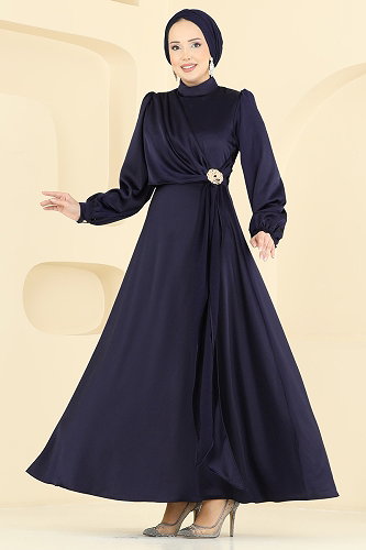 moda selvim فستان سهرة كحلي 5803EDFK1198 - Thumbnail