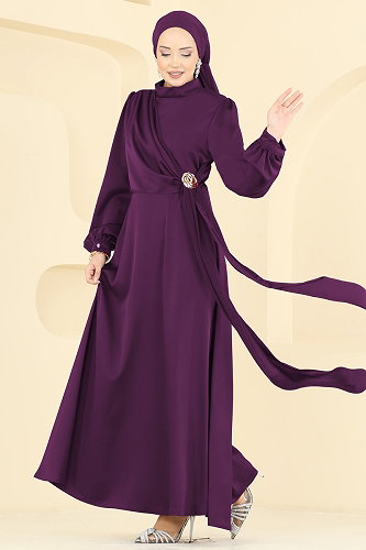 moda selvim Evening Dress 5803EDFK1198 Purple - Thumbnail