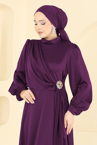 moda selvim Evening Dress 5803EDFK1198 Purple - Thumbnail