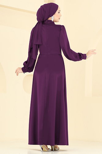 moda selvim فستان سهرة أرجواني 5803EDFK1198 - Thumbnail
