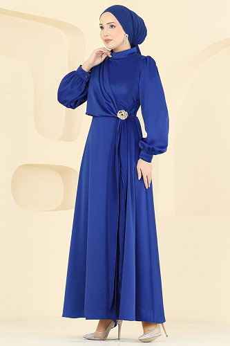moda selvim Evening Dress 5803EDFK1198 Saxe - Thumbnail