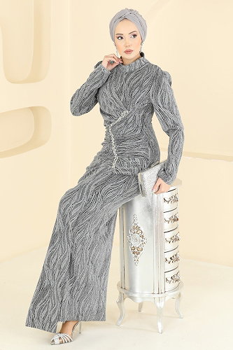 moda selvim Evening Dress 5804EDFK1198 Gray - Thumbnail