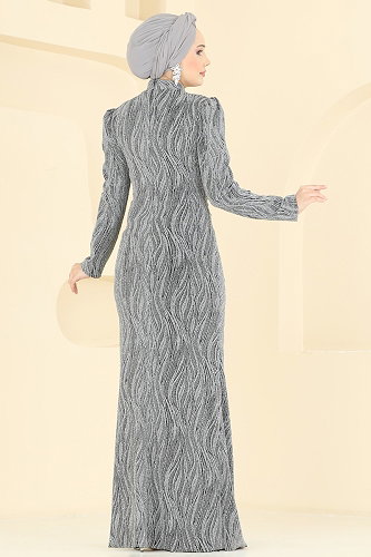 moda selvim فستان سهرة رمادي 5804EDFK1198 - Thumbnail