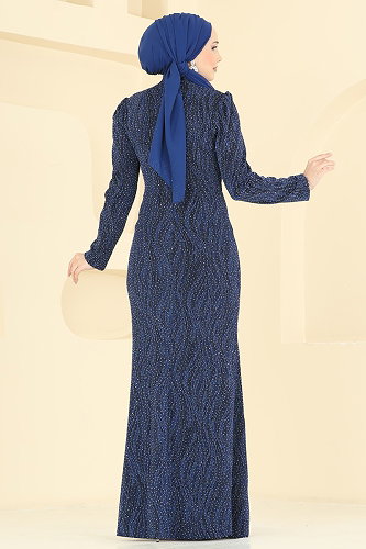 moda selvim Evening Dress 5804EDFK1198 Navy Blue - Thumbnail