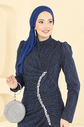 moda selvim فستان سهرة كحلي 5804EDFK1198 - Thumbnail