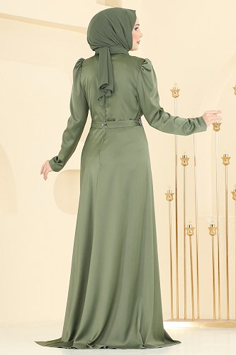 moda selvim Evening Dress 5807EDFK1198 Almond Green - Thumbnail