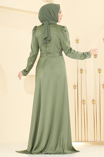 moda selvim فستان سهرة أخضر عشبي 5807EDFK1198 - Thumbnail