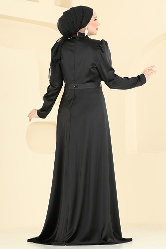 moda selvim فستان سهرة أسود 5807EDFK1198 - Thumbnail