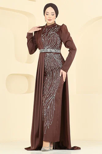 moda selvim Evening Dress 5807EDFK1198 Brown - Thumbnail