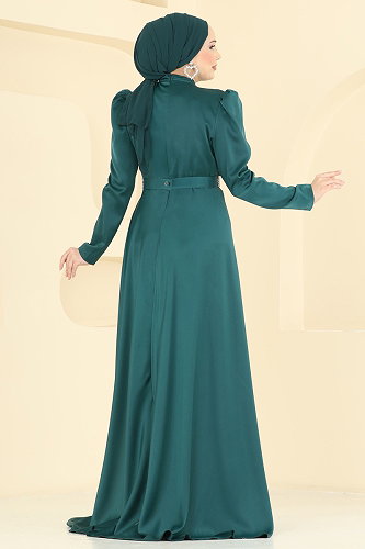 moda selvim فستان سهرة زيتي 5807EDFK1198 - Thumbnail