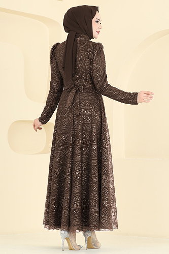 moda selvim Evening Dress 5808EDFK1198 Brown - Thumbnail