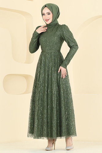 moda selvim Evening Dress 5808EDFK1198 Light Khaki - Thumbnail