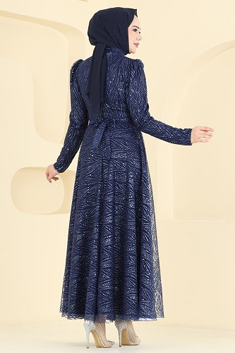moda selvim فستان سهرة كحلي 5808EDFK1198 - Thumbnail