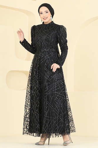 moda selvim Evening Dress 5811EDFK1198 Black - Thumbnail