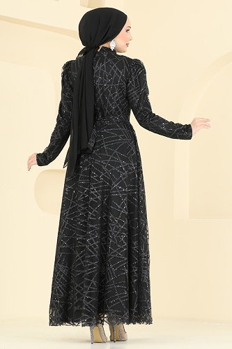 moda selvim Evening Dress 5811EDFK1198 Black - Thumbnail