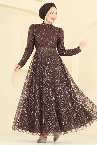 moda selvim Evening Dress 5811EDFK1198 Brown - Thumbnail