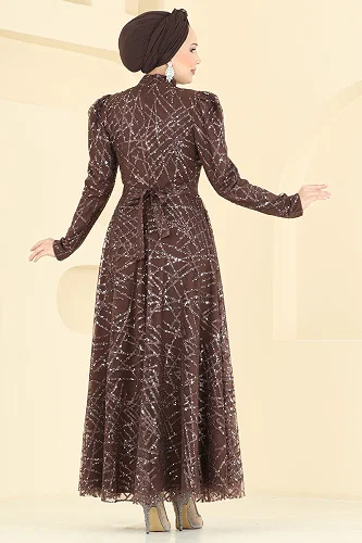 moda selvim Evening Dress 5811EDFK1198 Brown - Thumbnail