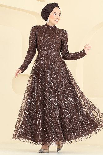 moda selvim فستان سهرة بني 5811EDFK1198 - Thumbnail