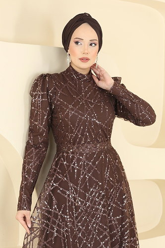 moda selvim فستان سهرة بني 5811EDFK1198 - Thumbnail