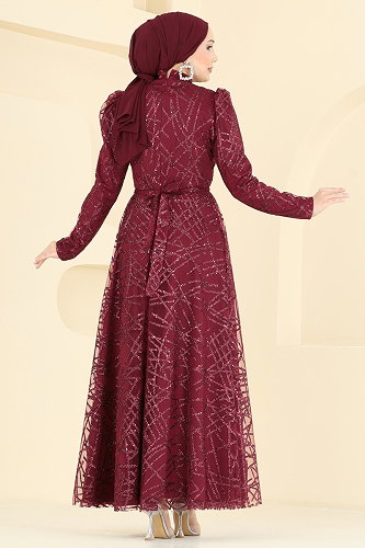 moda selvim Evening Dress 5811EDFK1198 Burgundy - Thumbnail