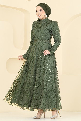 moda selvim Evening Dress 5811EDFK1198 Khaki - Thumbnail