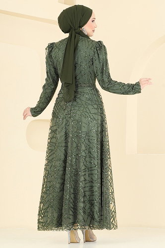 moda selvim Evening Dress 5811EDFK1198 Khaki - Thumbnail