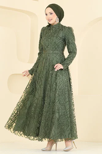 moda selvim فستان سهرة اخضر عفني 5811EDFK1198 - Thumbnail