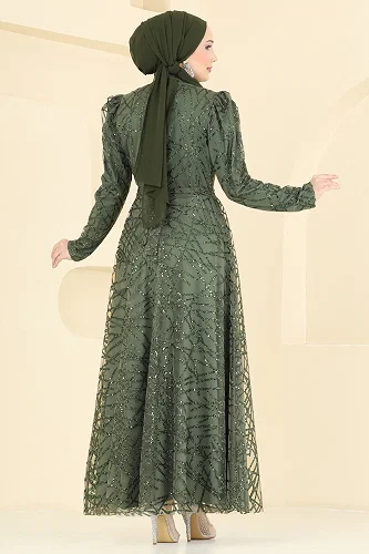 moda selvim فستان سهرة اخضر عفني 5811EDFK1198 - Thumbnail