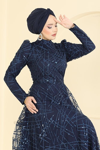moda selvim Evening Dress 5811EDFK1198 Navy Blue - Thumbnail