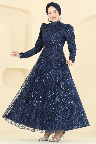moda selvim Evening Dress 5811EDFK1198 Navy Blue - Thumbnail