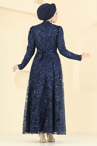 moda selvim Evening Dress 5811EDFK1198 Navy Blue - Thumbnail