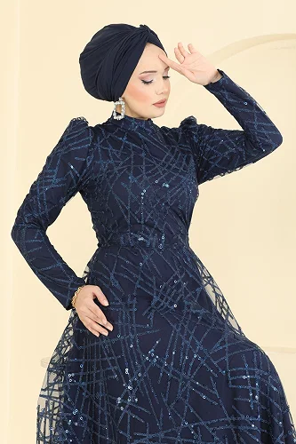 moda selvim فستان سهرة كحلي 5811EDFK1198 - Thumbnail