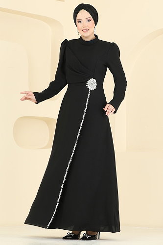 moda selvim Evening Dress 5812EDFK1198 Black - Thumbnail