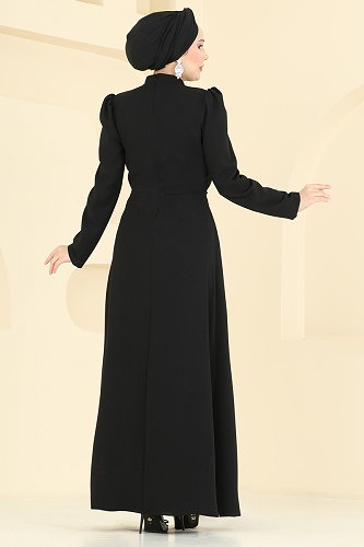 moda selvim فستان سهرة أسود 5812EDFK1198 - Thumbnail