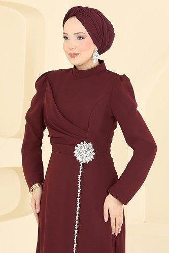 moda selvim Evening Dress 5812EDFK1198 Burgundy - Thumbnail