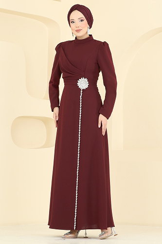 moda selvim Evening Dress 5812EDFK1198 Burgundy - Thumbnail
