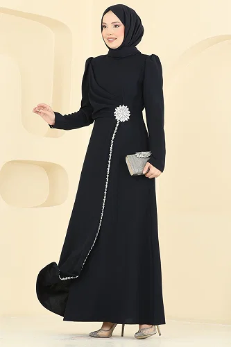 moda selvim Evening Dress 5812EDFK1198 Dark Navy Blue - Thumbnail