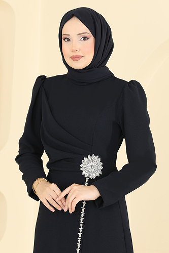 moda selvim Evening Dress 5812EDFK1198 Dark Navy Blue - Thumbnail