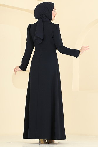 moda selvim Evening Dress 5812EDFK1198 Dark Navy Blue - Thumbnail