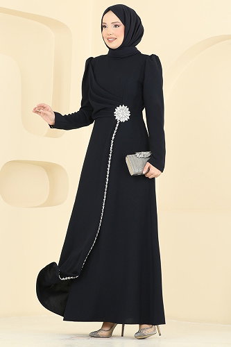 moda selvim فستان سهرة كحلي غامق 5812EDFK1198 - Thumbnail