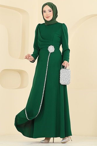 moda selvim Evening Dress 5812EDFK1198 Emerald - Thumbnail