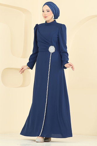 moda selvim Evening Dress 5812EDFK1198 Navy Blue - Thumbnail