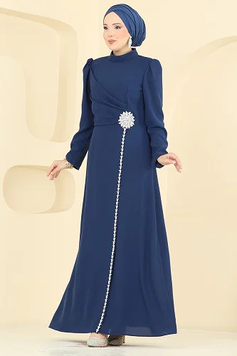 moda selvim فستان سهرة كحلي 5812EDFK1198 - Thumbnail